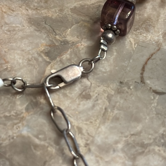 Artisan handmade glass beaded block necklace with sterling silver accents - Picture 5 of 6